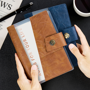 高档头层牛皮活页笔记本A5商务手账本加厚横线内页可替换360°平摊设计会议记录本便携手账本定制烫金印logo