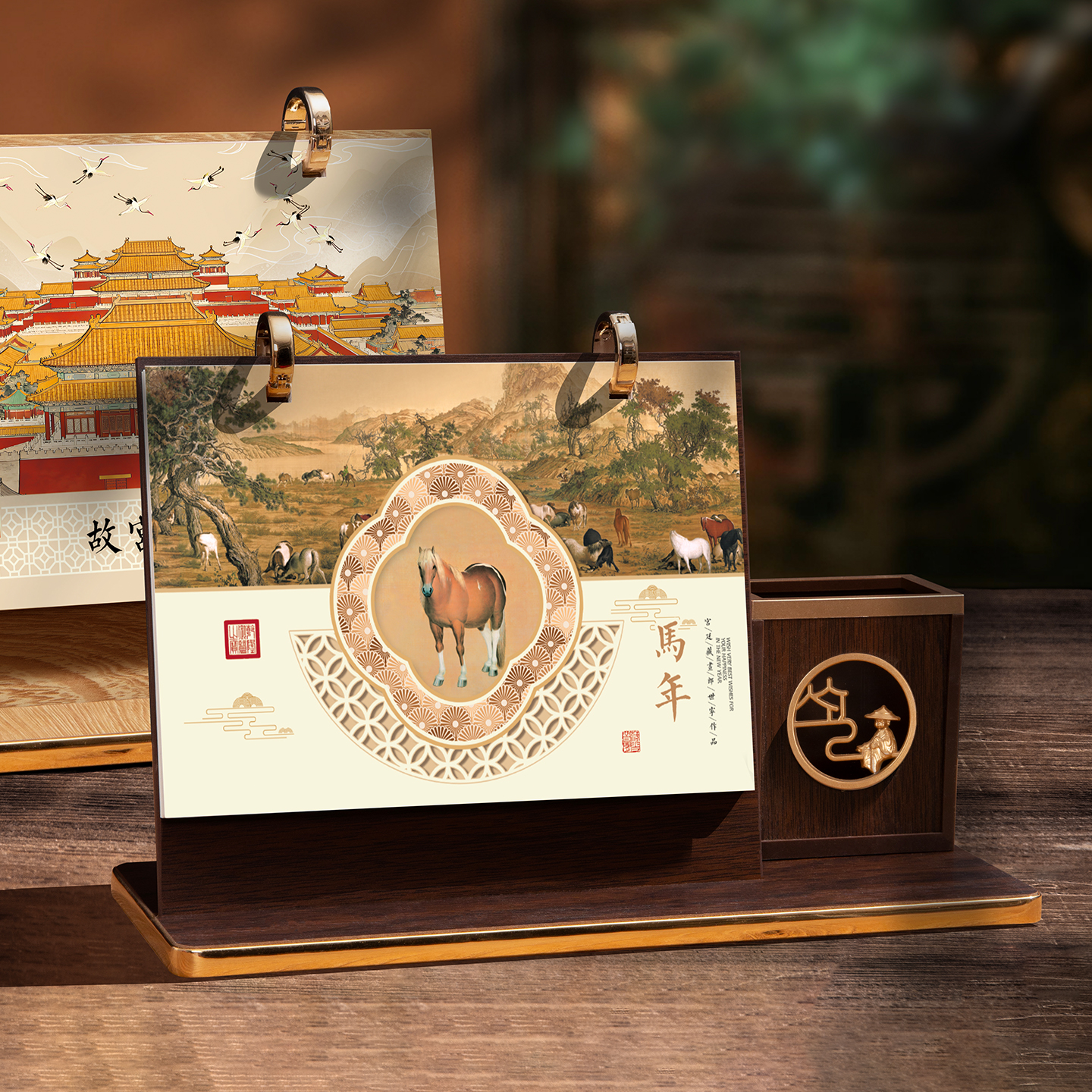 2026年马年木质台历定制创意桌面记事本办公商务简约计划本式月历办公室摆件笔筒日历定做公司订制LOGO广告位