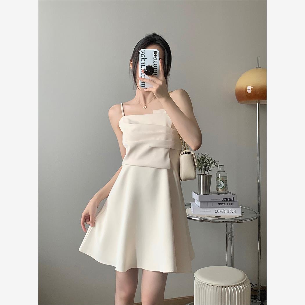 茹树家 白色吊带连衣裙女夏季高级设计感小众小个子短款抹胸裙