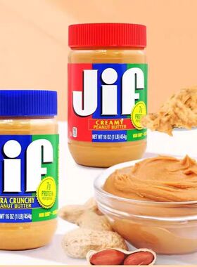 美国杰夫积富含颗粒粗粒香滑花生酱涂抹Jif Peanut Butter 454g