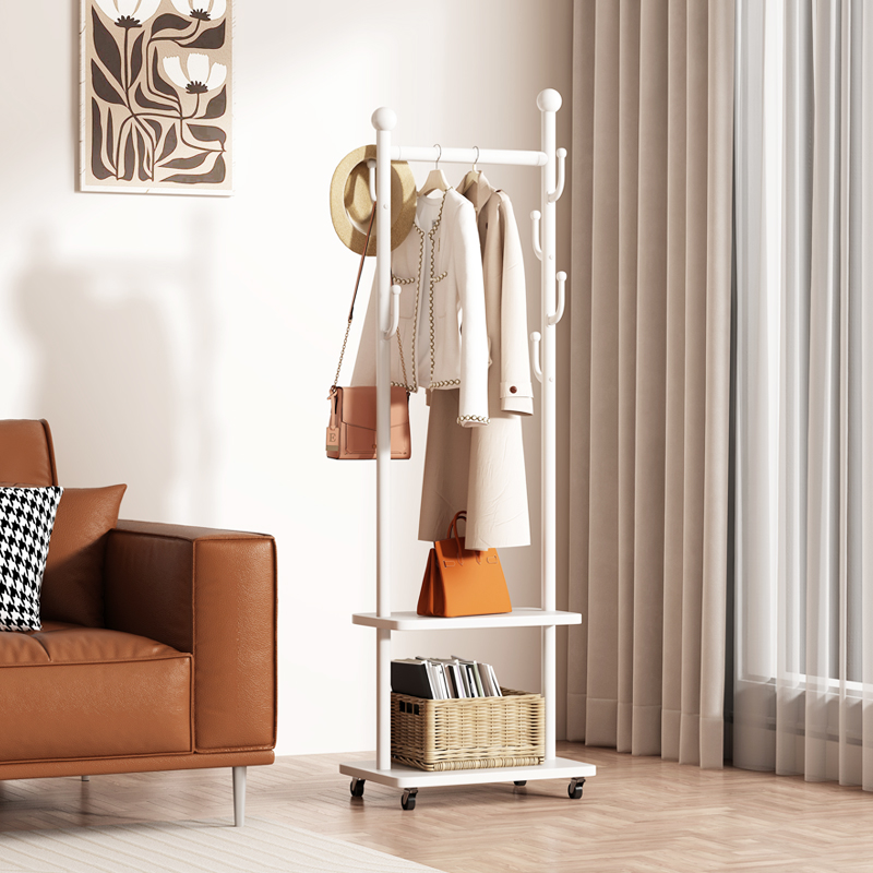 新款可移动挂衣架落地式卧室双层衣帽架小型室内晾衣架收纳置物架