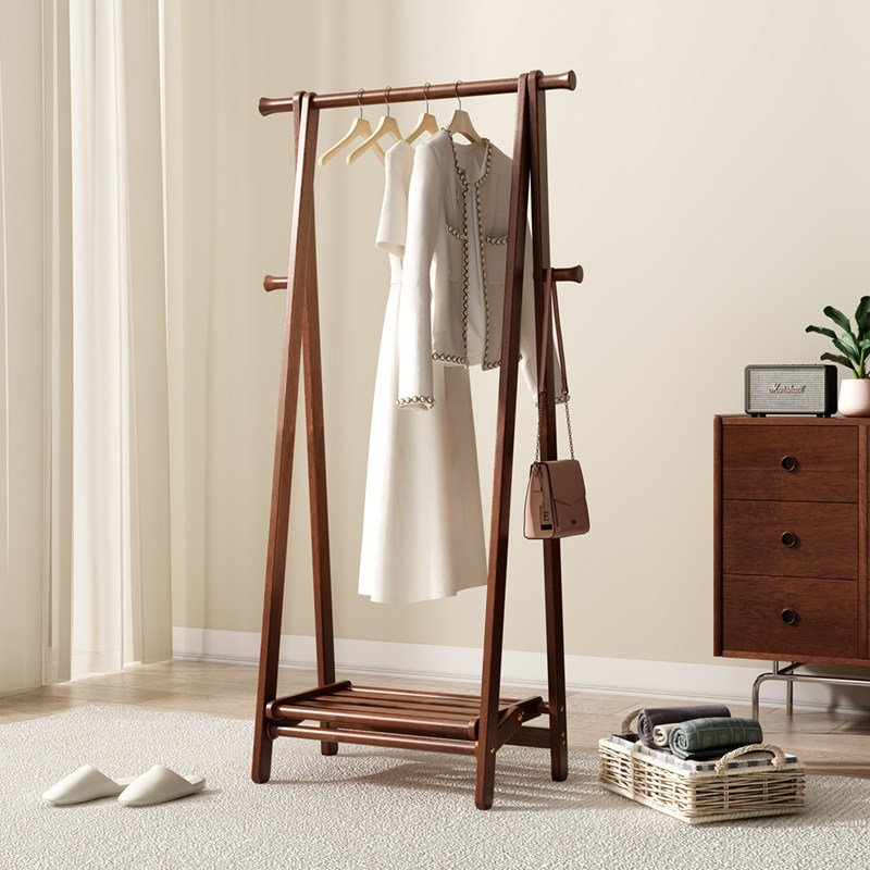 庭许可折叠实木衣帽架落地卧室加厚置地式挂衣架家用衣服收纳架子