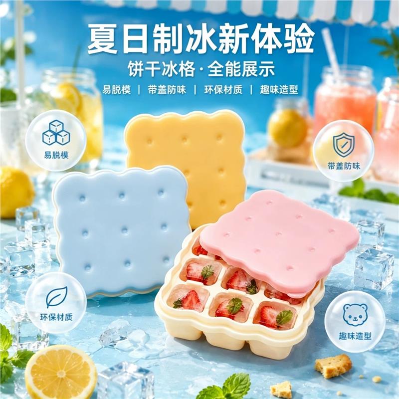 饼干冰格模具带盖创意家用食品级PP迷你冰块易脱模储冰自制冰块盒