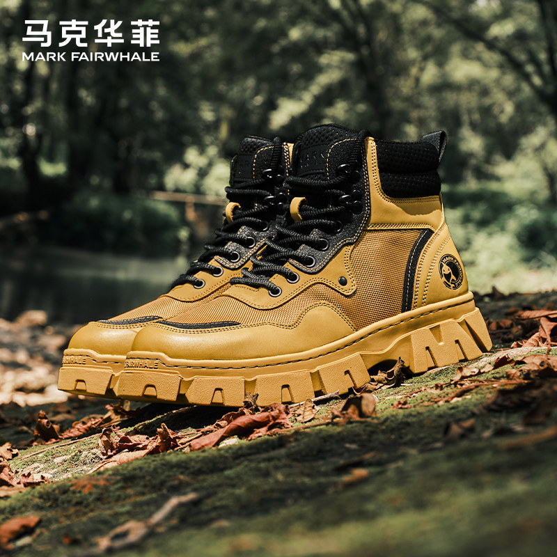 马克华菲马丁靴透气男春季男士登山靴工装靴高帮男鞋情侣大黄靴女