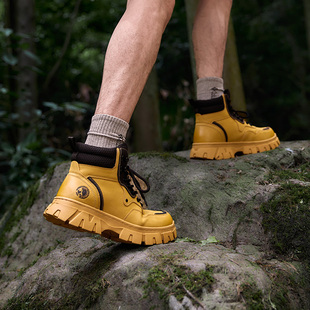 高帮复古厚底英伦风工装 新款 靴男 真皮马丁靴2025夏季 马克华菲男士