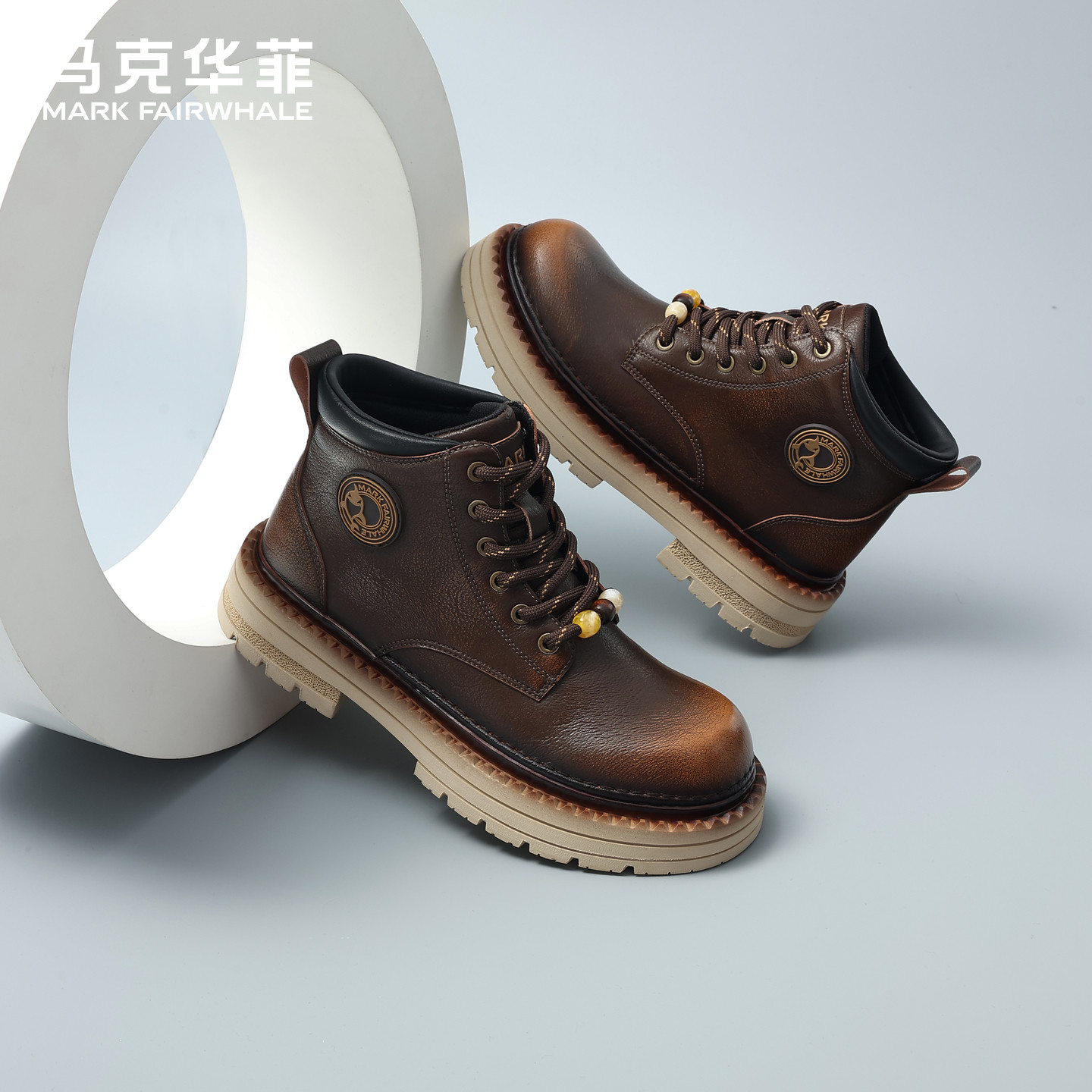 马克华菲复古男靴2026年秋冬季新款户外百搭马丁靴厚底增高休闲靴
