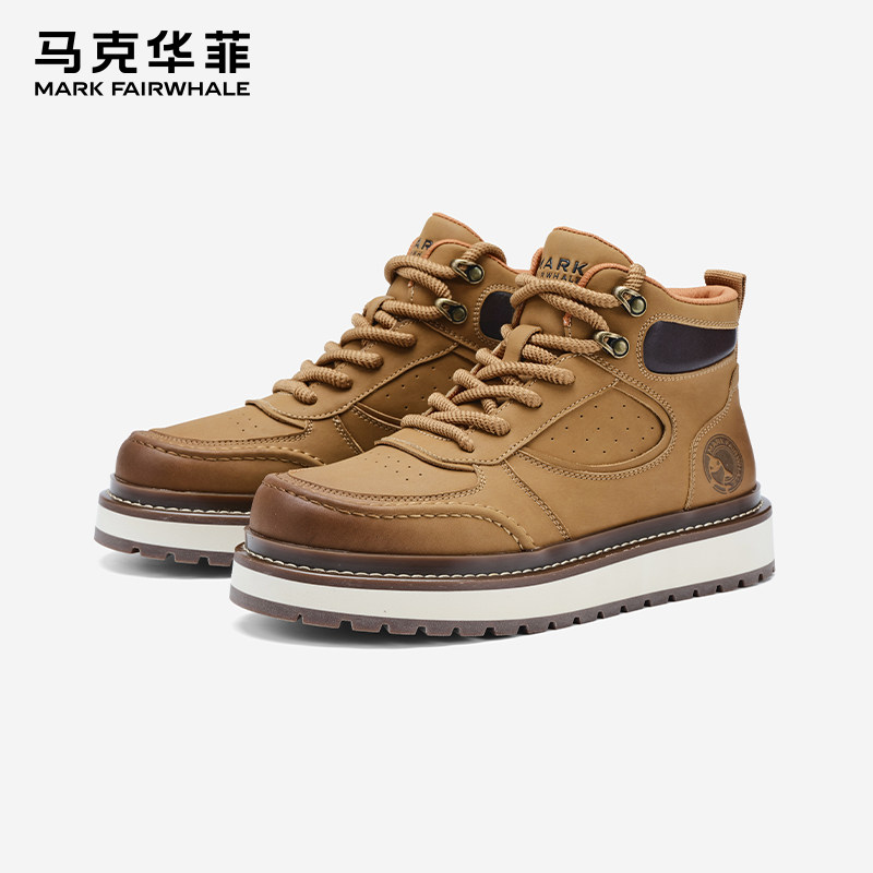 马克华菲男鞋马丁靴男款2025夏季新款男士高帮复古工装靴厚底男靴