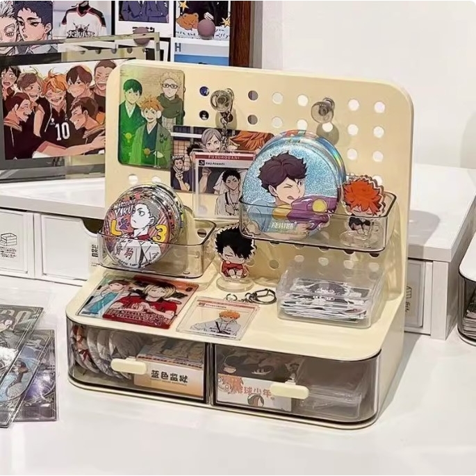 吃谷人桌面收纳盒谷子小痛柜吧唧展示支架桌面抽屉小卡收纳展示盒