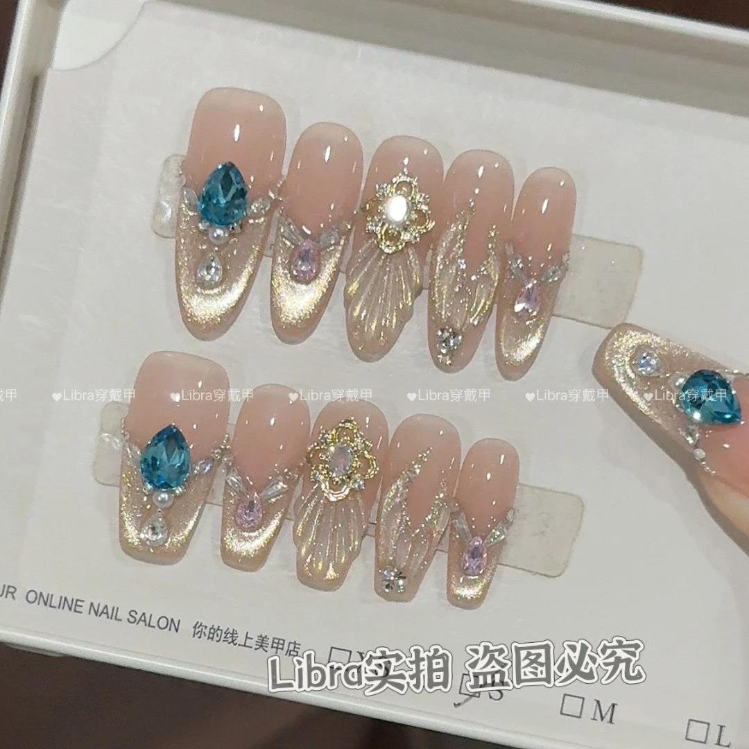 【人鱼微梦】纯手工高定猫眼手工穿戴甲气质美甲百搭仙女款