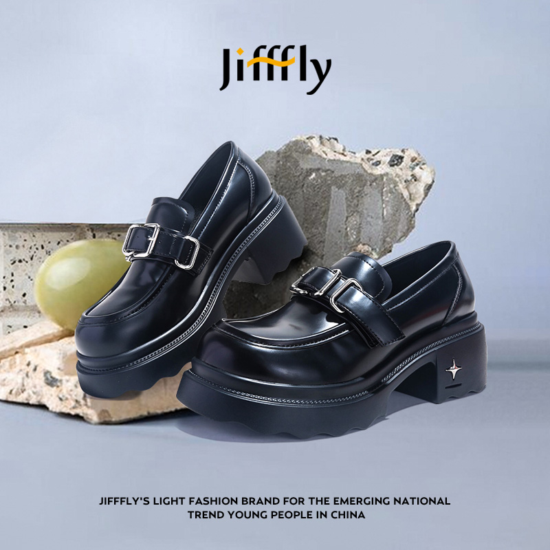 Jifffly乐福鞋女2025秋冬新款英伦厚底超软黑色小皮鞋一脚蹬女鞋