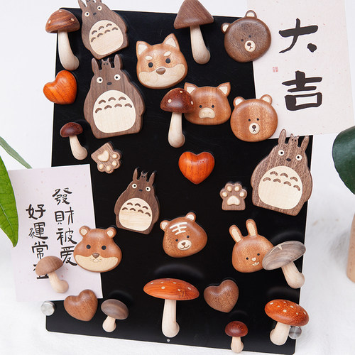 木头恰恰实木冰箱贴柴犬兔熊猪龙猫创意卡通可爱磁吸家居装饰手工