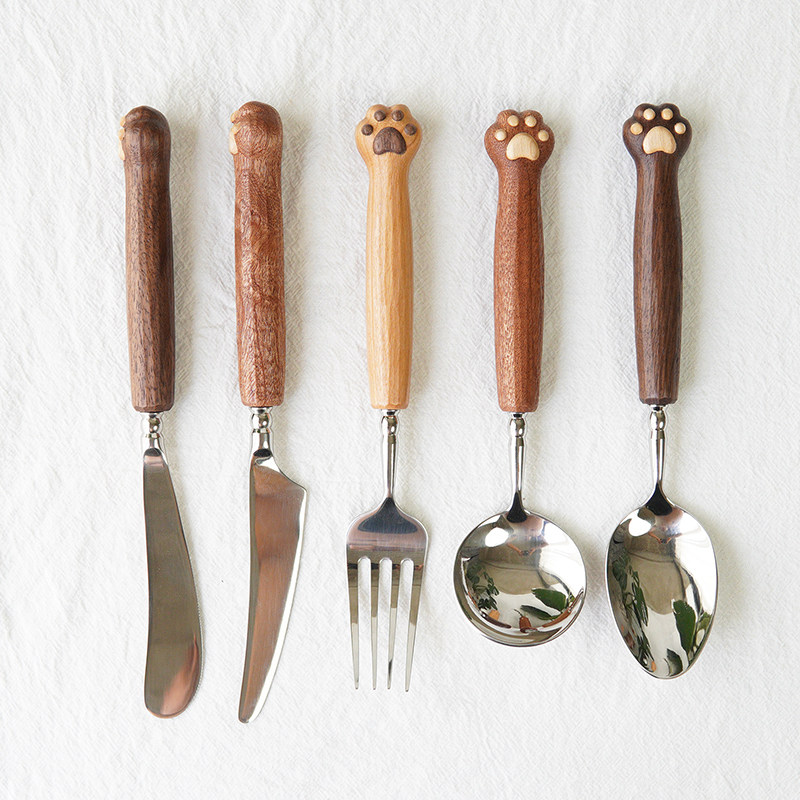 木头恰恰|猫爪刀勺叉套装304不锈钢西餐牛排刀叉家用意面甜品叉勺,餐饮具,西餐餐具套装,淘宝优惠券,粉丝福利购,淘宝优惠卷