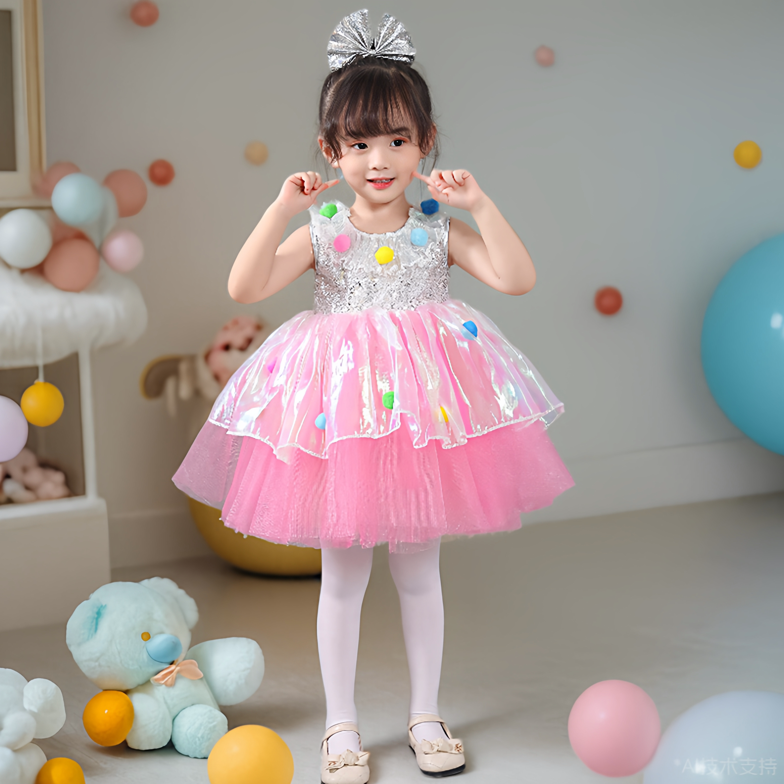 六一儿童舞蹈演出服幼儿园蓬蓬裙可爱公主纱裙表演服女童亮片粉色