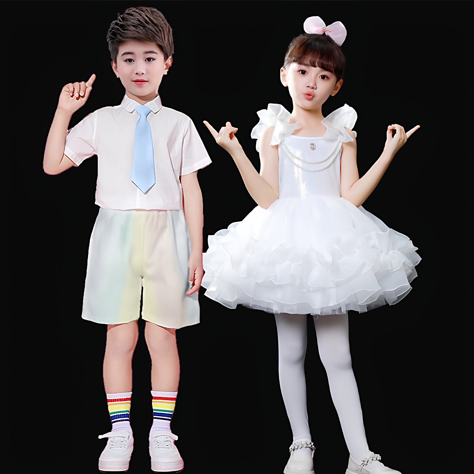 六一儿童舞蹈演出服幼儿园舞台表演服小学生蓬蓬裙纱裙公主裙白色