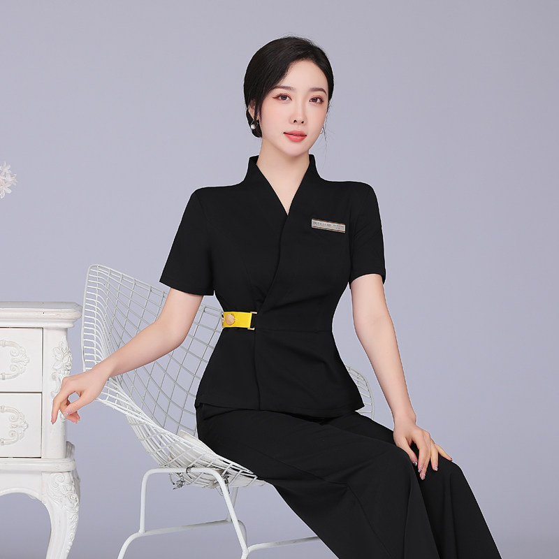 美容院美容师工作服连衣裙女夏季短袖养生馆韩版时尚高端职业套装