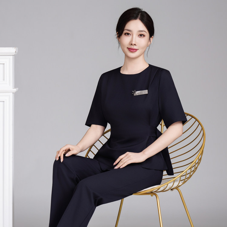 短袖美容院美容师皮肤管理工作服医美前台韩版夏季纹绣美发套装女