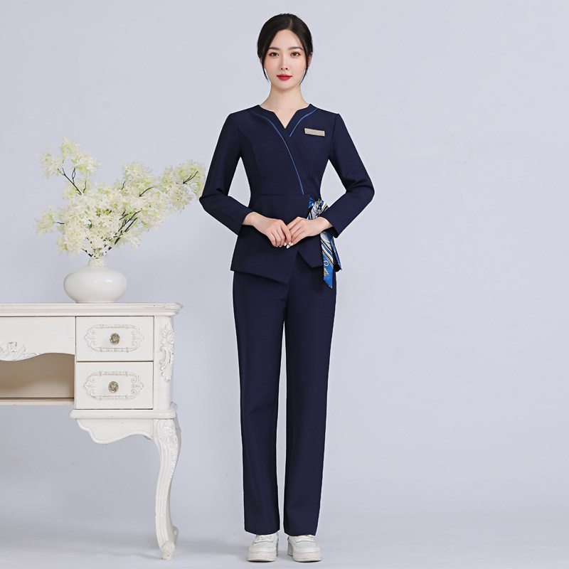 新款高端足疗足浴技师工作服套装裤子女spa养生会所美容师工作服