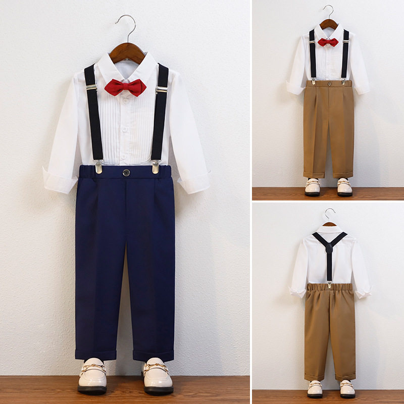 儿童背带裤套装主持演讲钢琴六一演出服男童周岁生日礼服花童西装