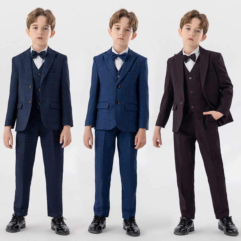 儿童西装礼服春秋新款英伦帅气纯色小西服套装男童钢琴主持演出服