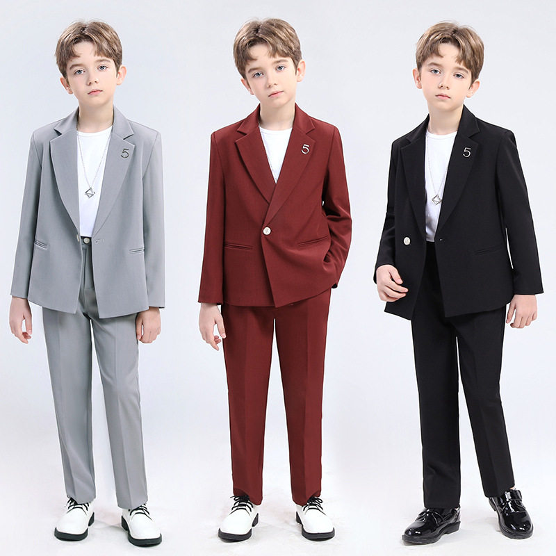 儿童休闲西装春季新款英伦风绅士西服套装男童活动主持走秀演出服