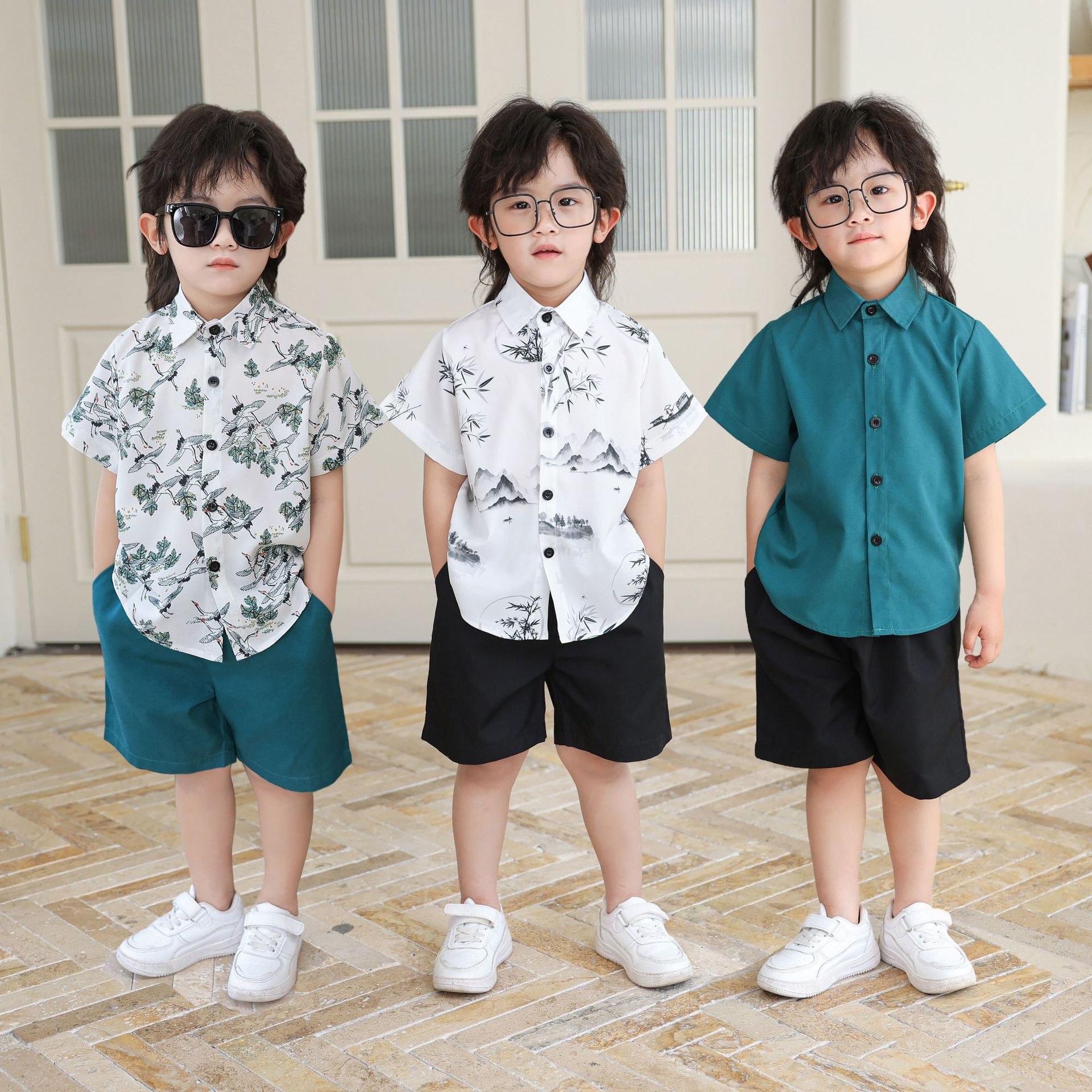 夏装男童演出服男孩汉服唐装套装