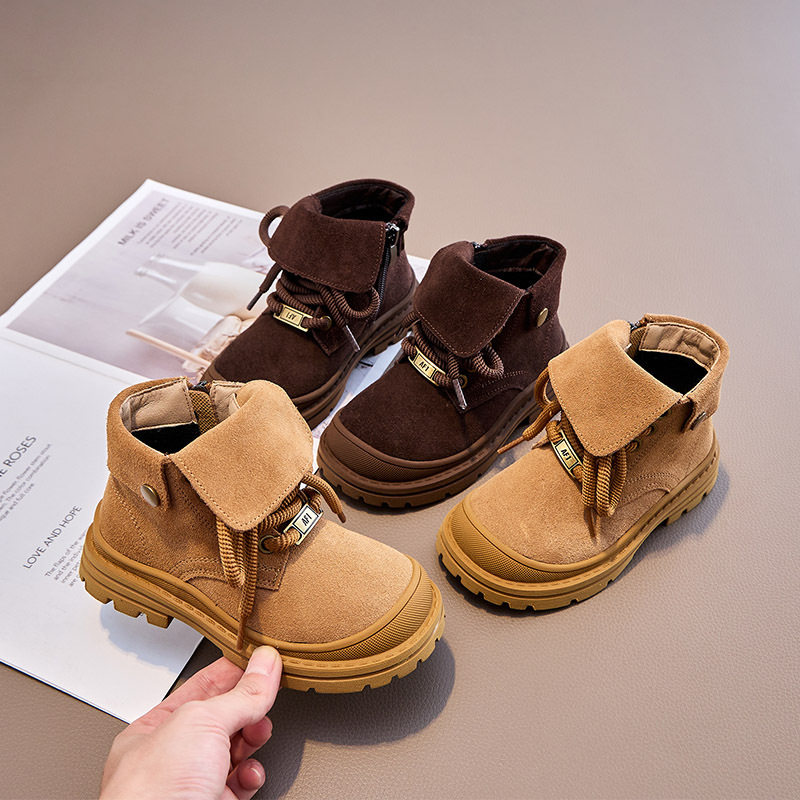 女童靴子儿童磨砂皮短靴2025秋冬新款时尚休闲男童英伦风马丁靴潮
