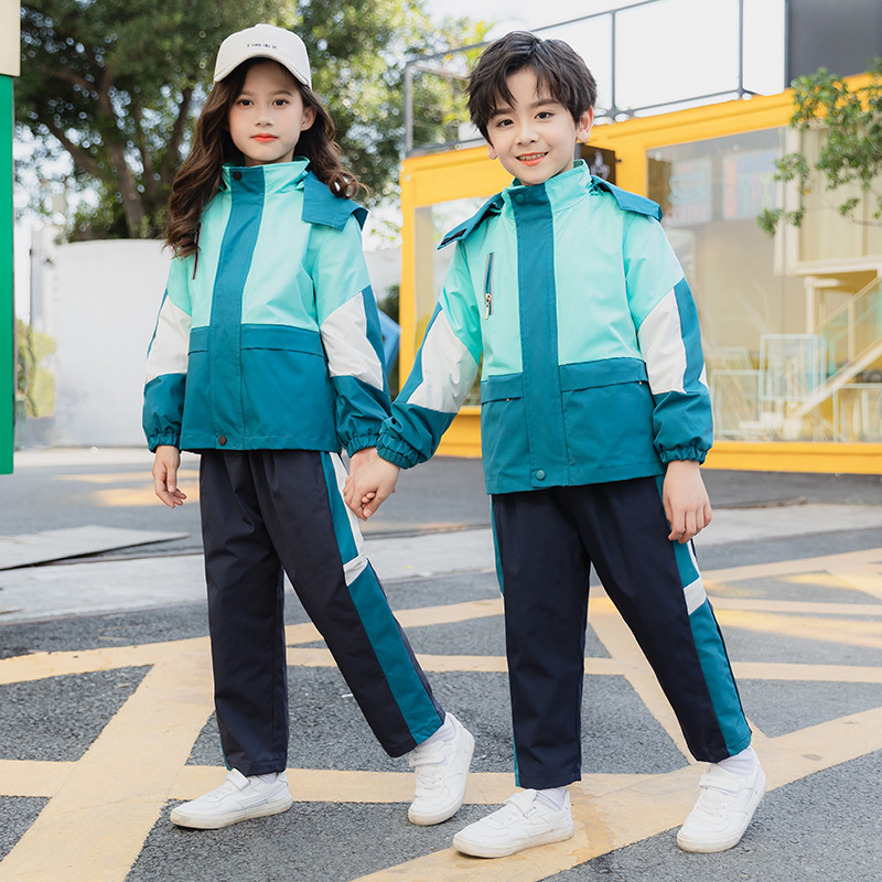 儿童保暖防风冲锋衣套装学生班服户外运动服三合一加绒内胆男女款