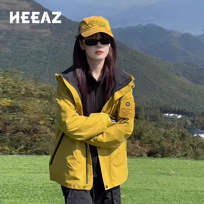 HEEAZ冲锋衣女2024新款冬季户外防风防水三合一可拆卸登山外套男