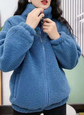 秋冬妈妈装羊羔毛加绒加厚保暖棉衣服时尚中老年女装颗粒绒厚外套