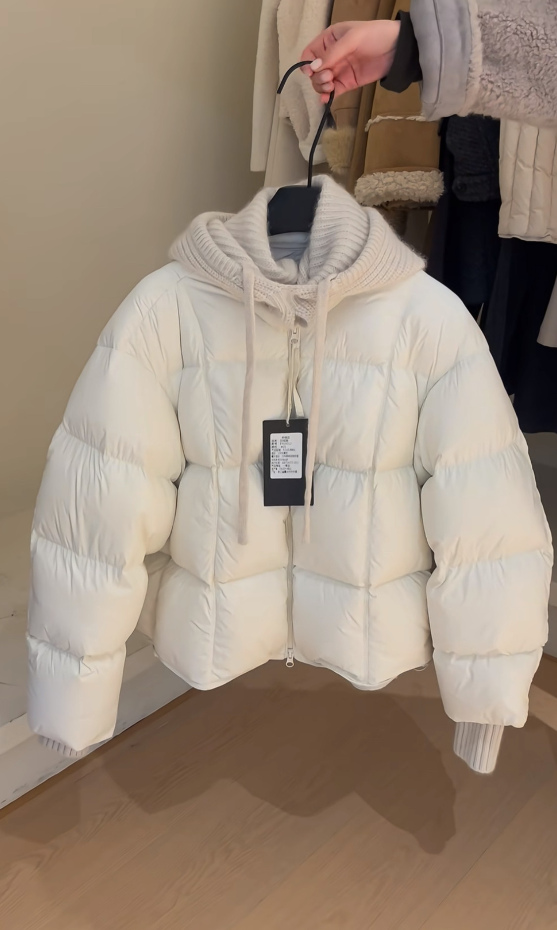 ENJOYABLE 冬季2025韩系针织帽90白鸭绒泡芙羽绒服面包服外套女