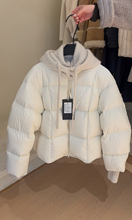 ENJOYABLE 冬季2025韩系针织帽90白鸭绒泡芙羽绒服面包服外套女