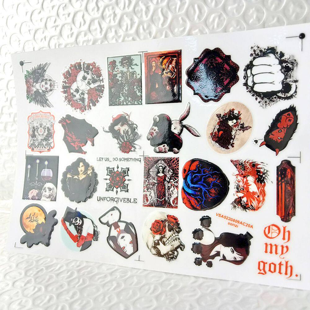 哥特风暗红系列镂空立体防水牙刷水杯装饰贴纸UV转印贴纸水晶定制