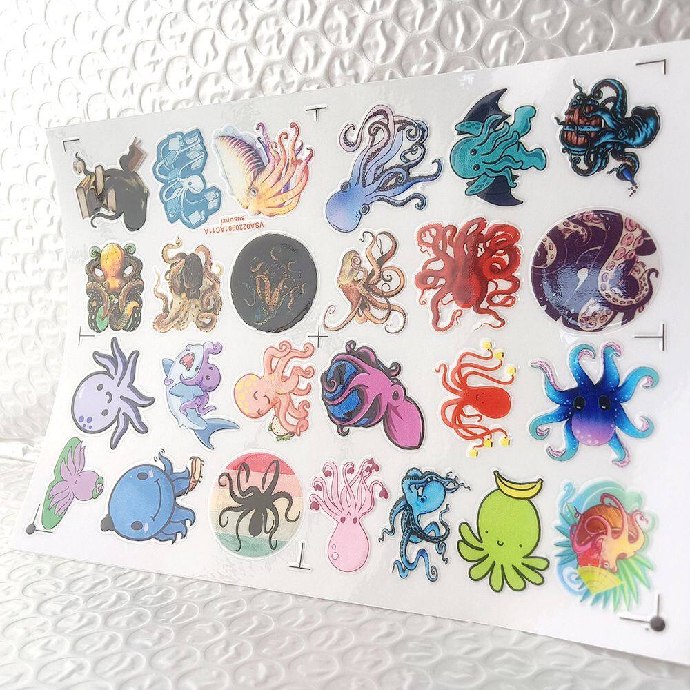 卡通八爪章鱼镂空立体防水手帐笔贴保温水杯UV转印贴纸水晶标定制