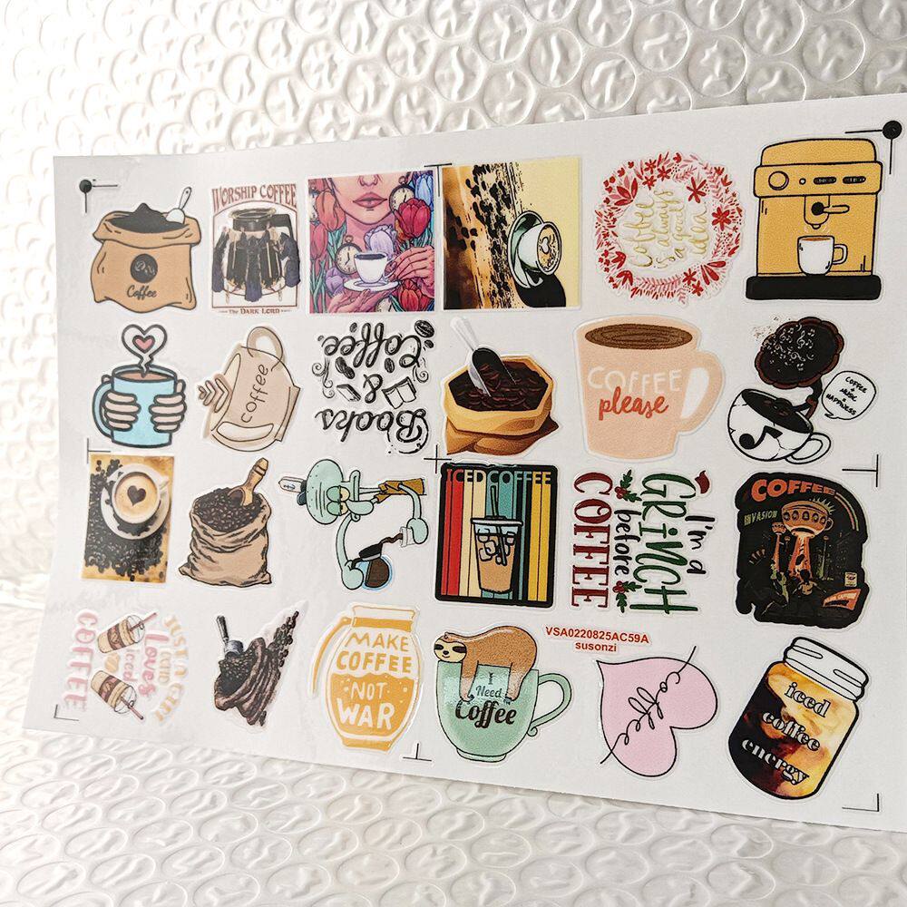卡通咖啡涂鸦镂空立体防水笔牙刷水杯装饰贴纸UV转印贴水晶标定制