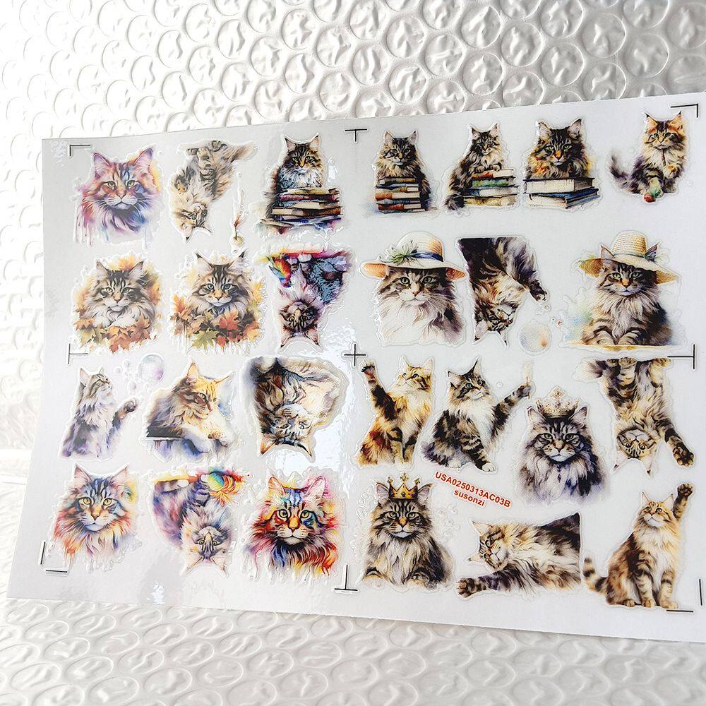 卡通缅因猫镂空立体防水手帐笔保温水杯装饰UV转印贴纸水晶标定制