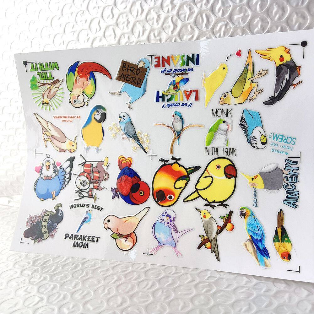 卡通可爱鹦鹉镂空立体防水笔牙刷水杯装饰贴纸UV转印贴水晶标定制