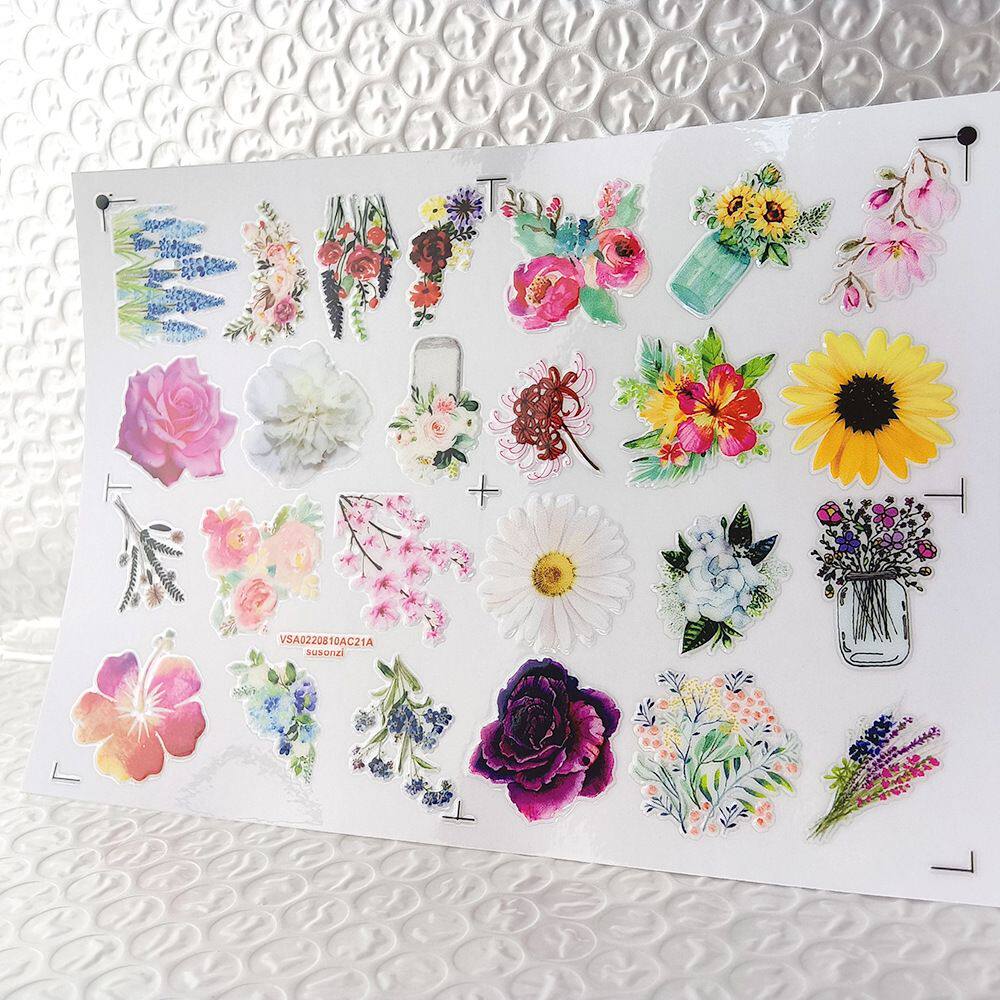 卡通植物花卉镂空立体防水牙刷水杯装饰贴纸UV转印贴纸水晶标定制