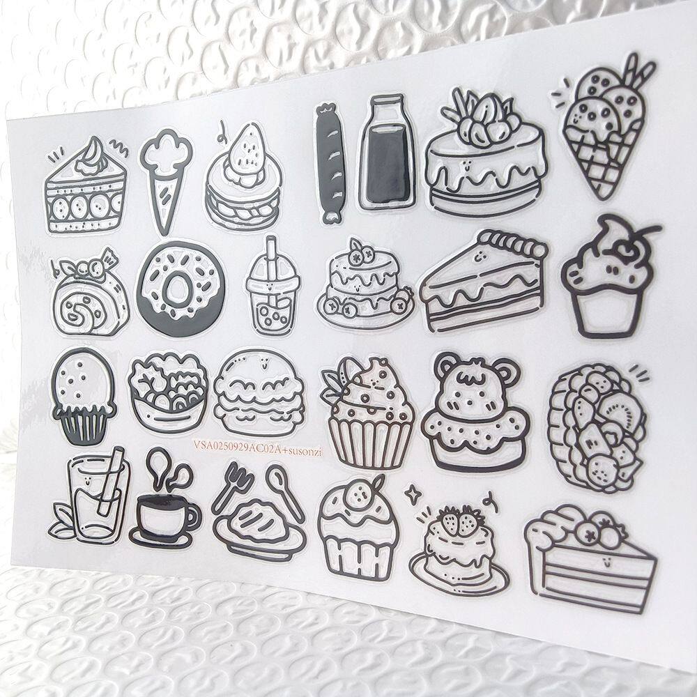 韩系美食甜点黑白立体防水手帐笔水杯装饰贴纸UV转印贴水晶标定制