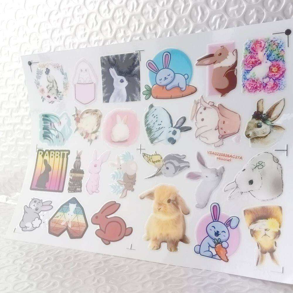 卡通小兔子镂空立体防水电动牙刷水杯装饰贴纸UV转印贴水晶标定制