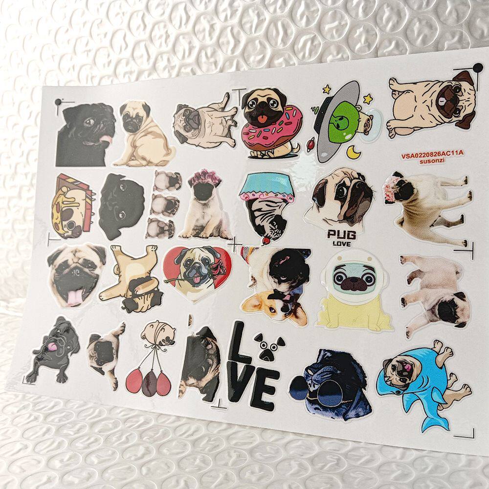 卡通巴哥犬镂空立体防水电动牙刷水杯装饰贴纸UV转印贴水晶标定制