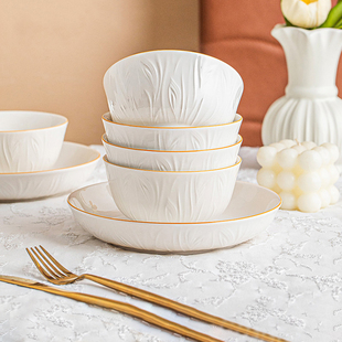 顺祥陶瓷碗家用轻奢高级感碗盘套装家用碗筷餐具漂亮的饭碗碟乔迁