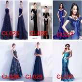 一字肩晚礼服气质名媛长裙年会表演走秀服装 出租高端韩版 蓝色无袖