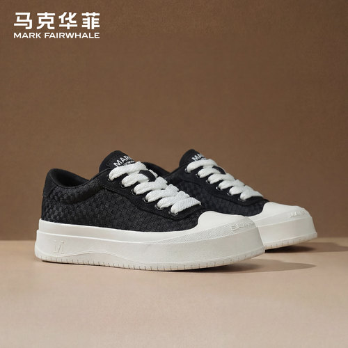 马克华菲夏季厚底增高黑白板鞋男