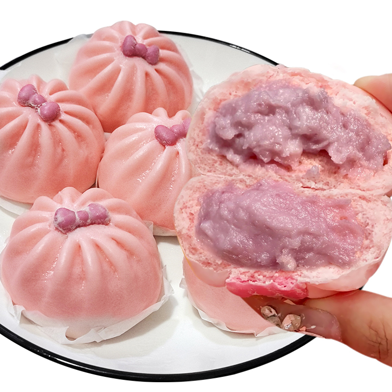 卡通包子芋泥馅奶香馒头蒸品儿童速食营养早餐懒人早饭速冻食品