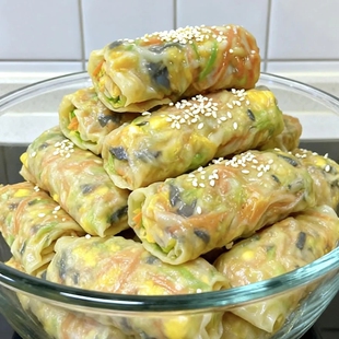 低脂三鲜蔬菜卷薄皮素菜卷水晶春卷包子健康早餐半成品营养代餐