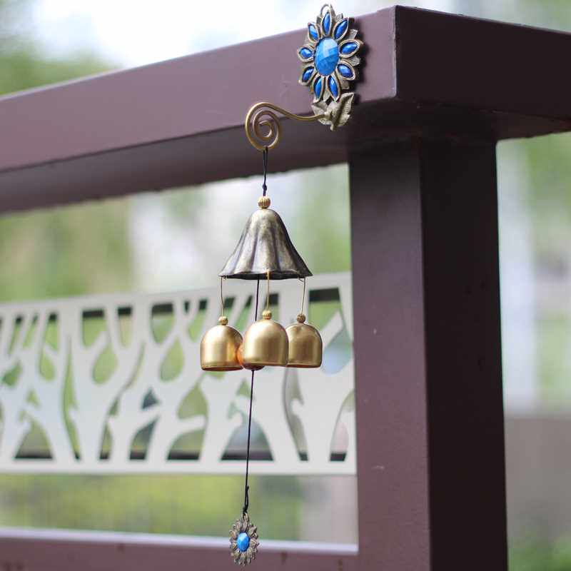 昱珀配九叶铃莲复古纯铜风铃挂饰门饰家居卧室店铺进门提示铃挂件