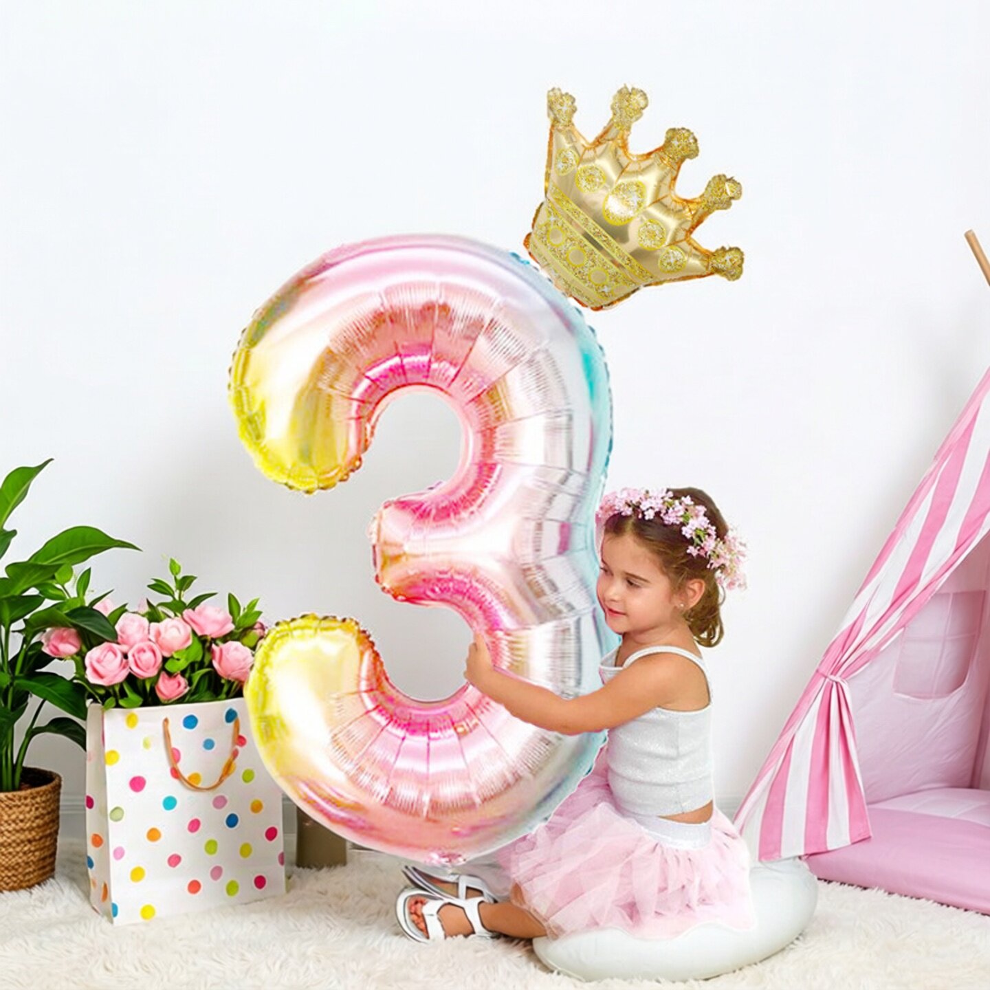 40寸皇冠数字套装拍照渐变铝箔气球宝宝周岁生日派对装饰气球套餐