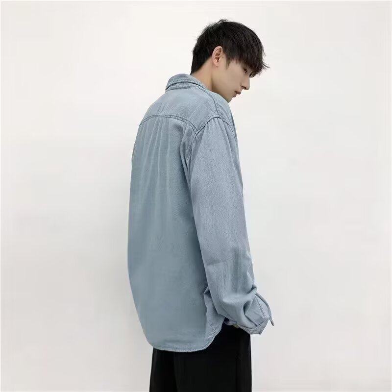 春季港风复古牛仔衬衫男款潮牌宽松休闲工装衬衣外套单口袋上衣服,男装,牛仔衬衫,淘宝优惠券,粉丝福利购,淘宝优惠卷