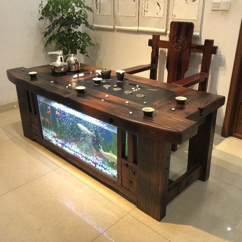 茶桌椅组合老船木多功能