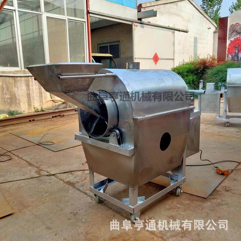 商用不锈钢电加热炒货机厂家花生瓜子翻炒机图片=大型五谷杂粮炒